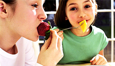 Girls eating fruit
