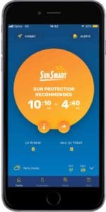 Image showing a phone with the SunSmart UV app homescreen