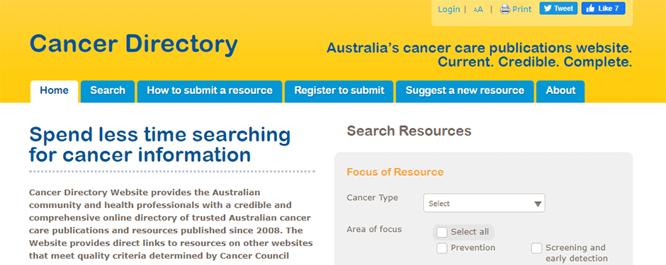 The cancer directory website is no longer available