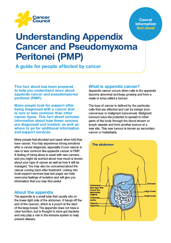 Appendix Cancer and Pseudomyxoma Peritonei fact sheet