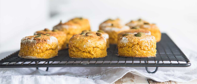 Choose healthy morning tea recipes such as pumpkin and sweet potato scones. 