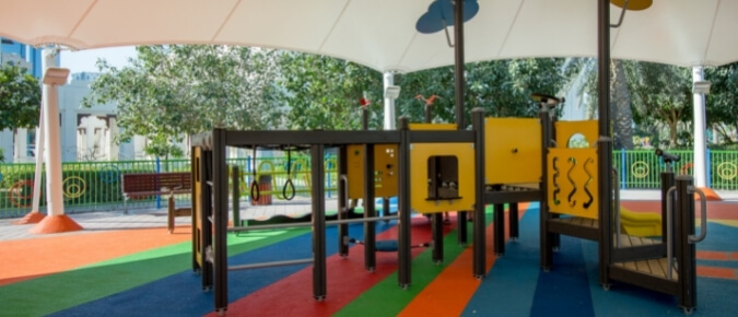 A sunsafe playground has plenty of shade