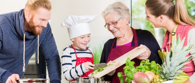 Family cooking together. 