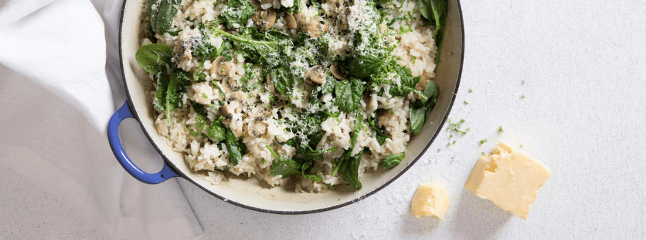 Winter warming meals to keep you nourished over the cooler months. Healthy mushroom risotto bake.