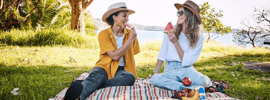 two women at a picnic