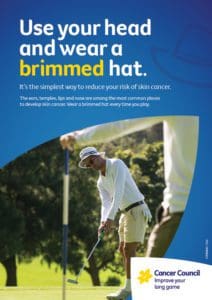 A3 poster reminding golfers to wear a wide brimmed hat