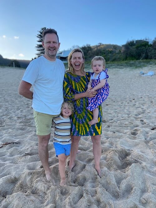 Leon dale with wife and 2 kids at the beach