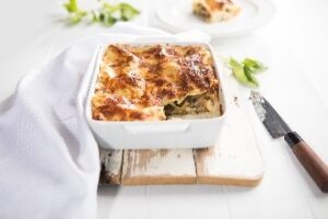 Mushroom spinach and lentil lasagne