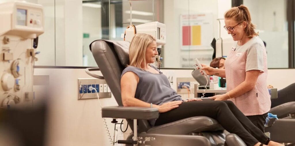 woman giving blood