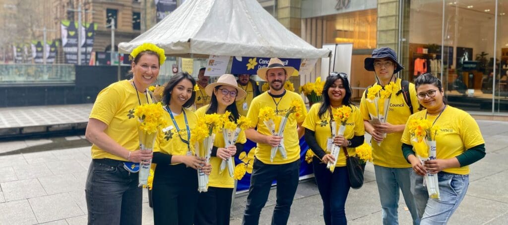 Cancer Council NSW staff and volunteers in Martin Place on Daffodil Day.