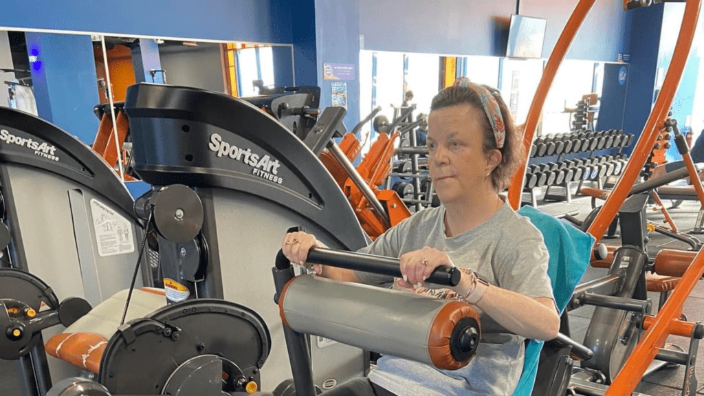 Mel working out as part of her physiotherapy regimen.