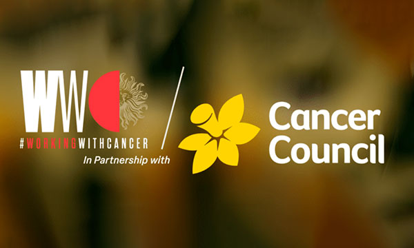 Text which reads #WorkingWithCancer in partnership with Cancer Council