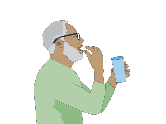 Image of a man having chemotherapy as tablets.