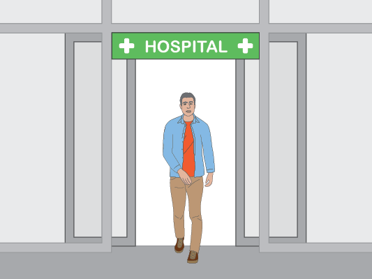 Image of man leaving hospital.