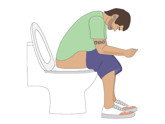 Image of a man on the toilet.