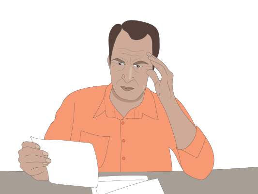 Image of a man stressing out over his bills.