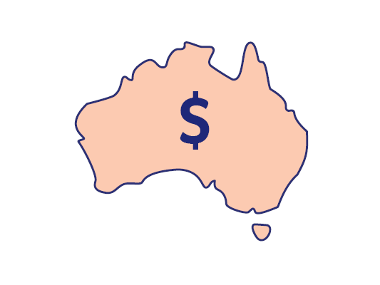 Image of a map of Australia with a dollar sign in middle.