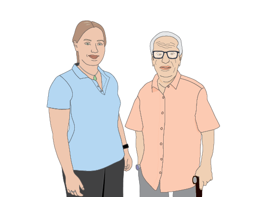 Image of an old man and his carer.