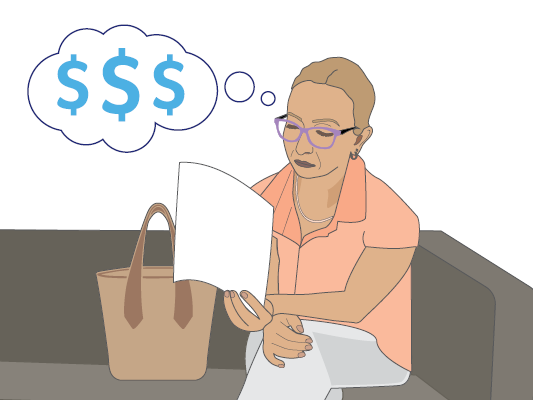 Image of a woman looking at her financial documents.
