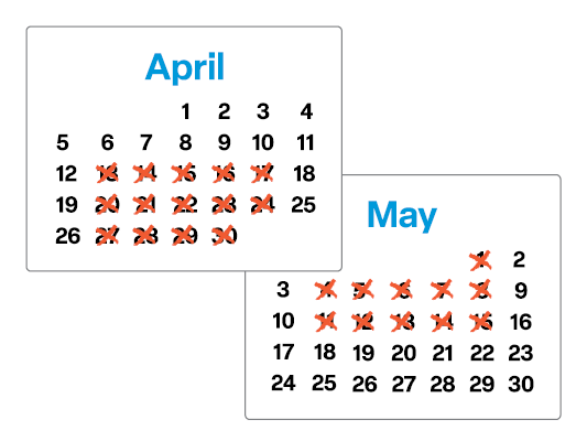 Image of calendars with dates crossed out