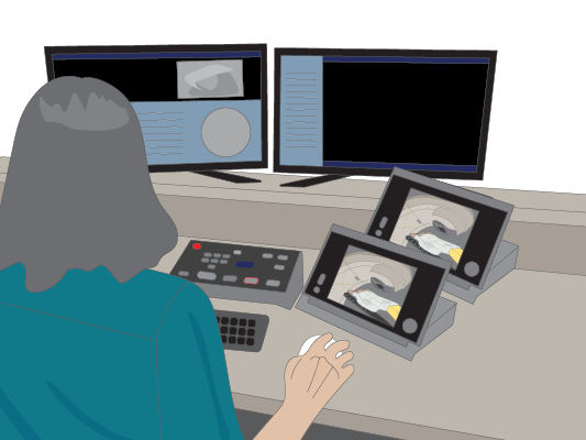 Image of radiation therapist in control room.