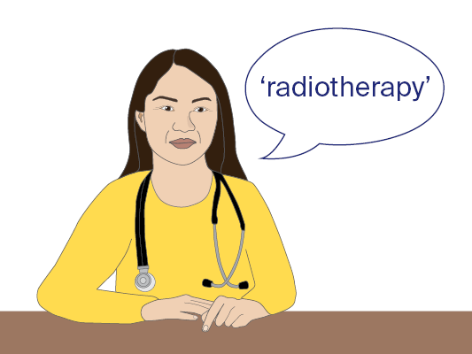 Image of a doctor saying 'Radiotherapy'