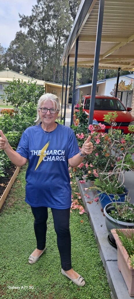 Jen wearing her The March Charge t-shirt