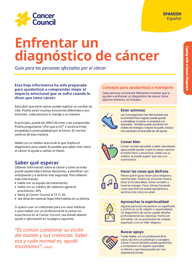 Cover for fact sheet coping with a cancer diagnosis