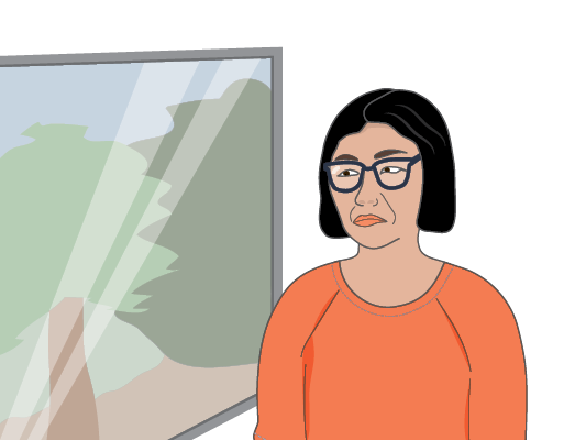 Illustration of a woman looking out a window