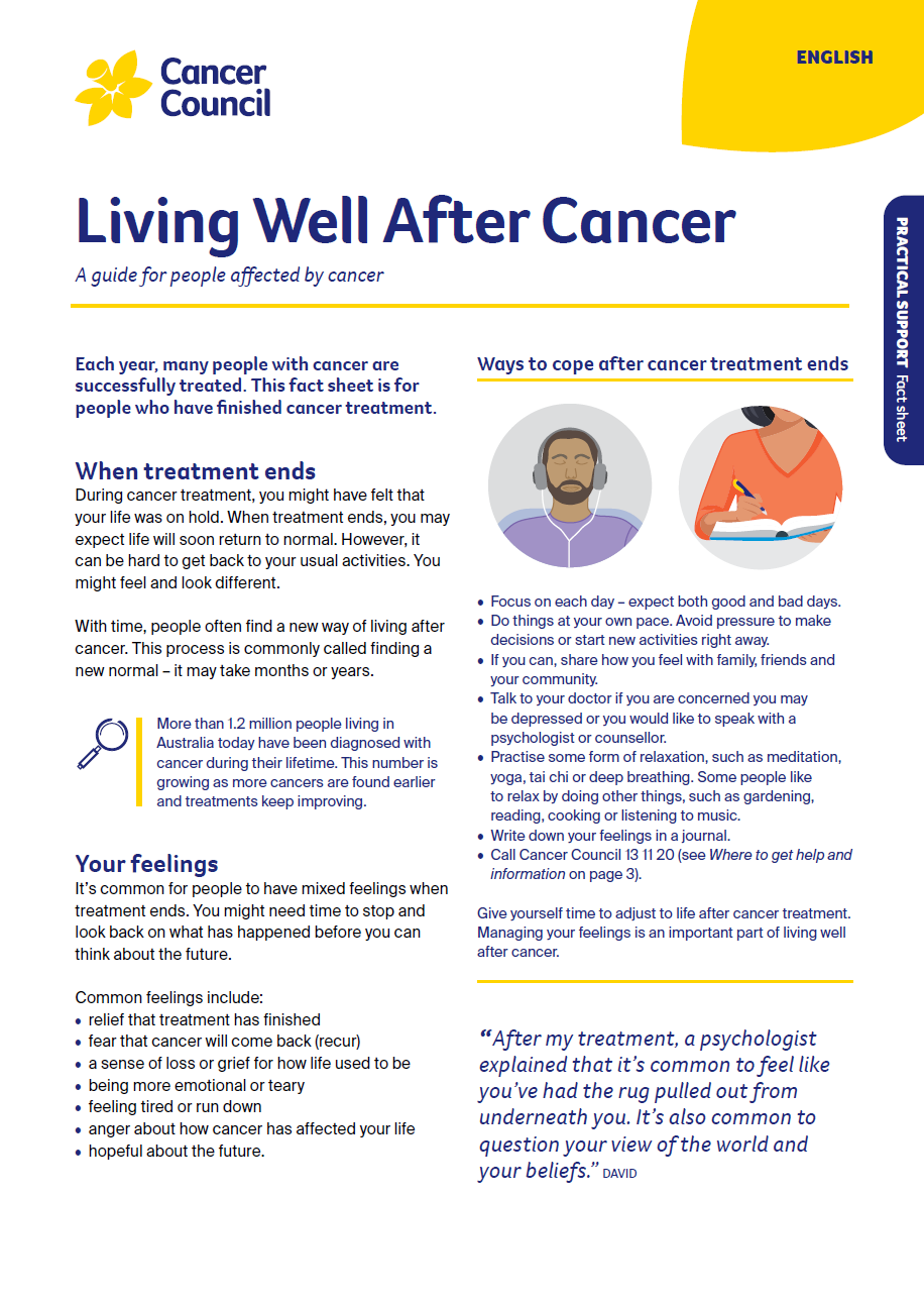 Cover for fact sheet Living Well After Cancer Hindi-English