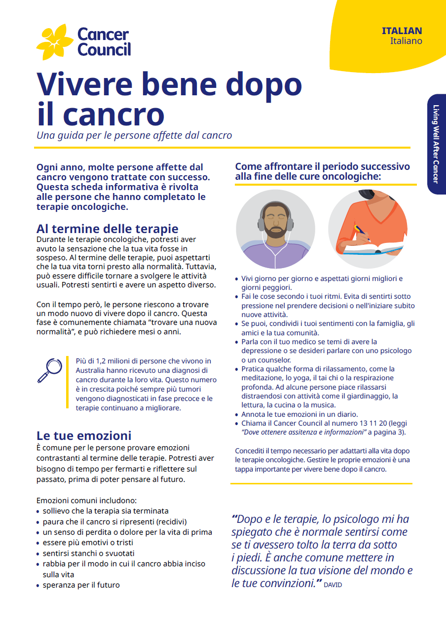 Cover for fact sheet living well after cancer