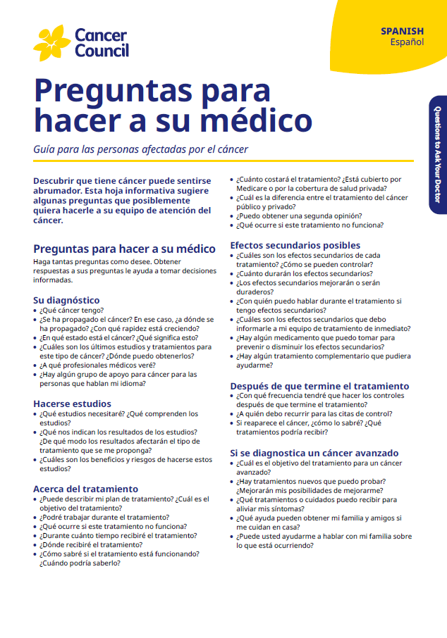 Cover for fact sheet questions to ask your doctor