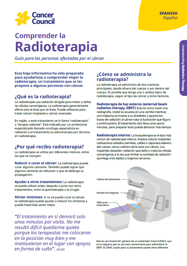 Cover for fact sheet understanding radiation therapy Spanish