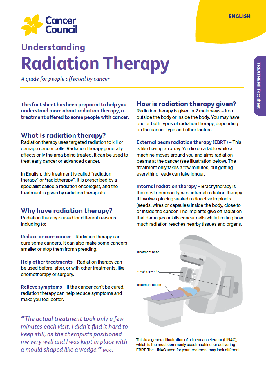 Cover for Spanish-English fact sheet Understanding Radiation Therapy