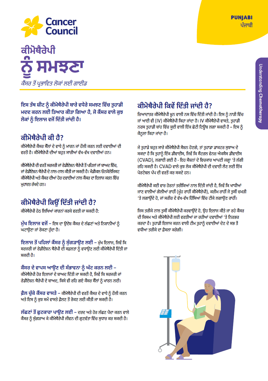 Cover for fact sheet Understanding Chemotherapy Punjabi