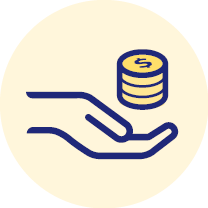Icon: illustration shows hand with stack of coins