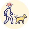Illustration of a man walking a yellow dog